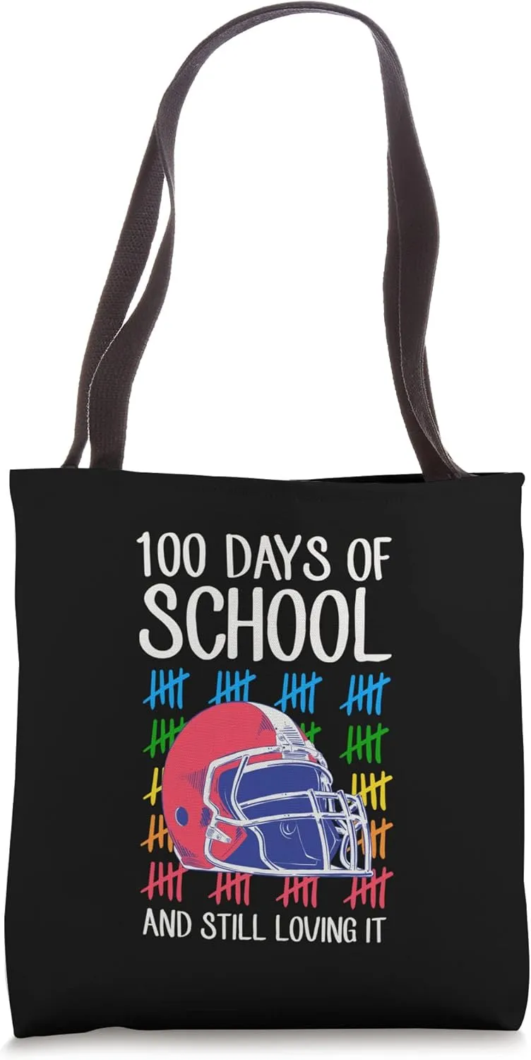 100 Days Of School And Still Loving It Football Tallies Tote Bag