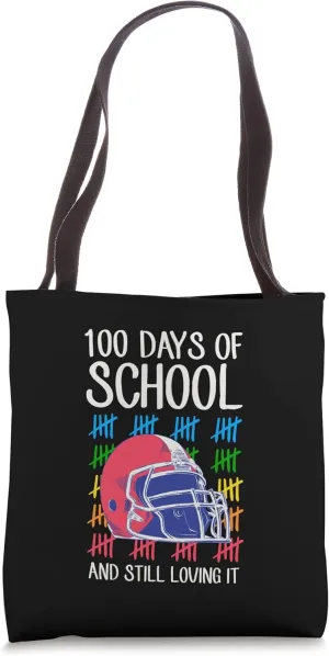 100 Days Of School And Still Loving It Football Tallies Tote Bag