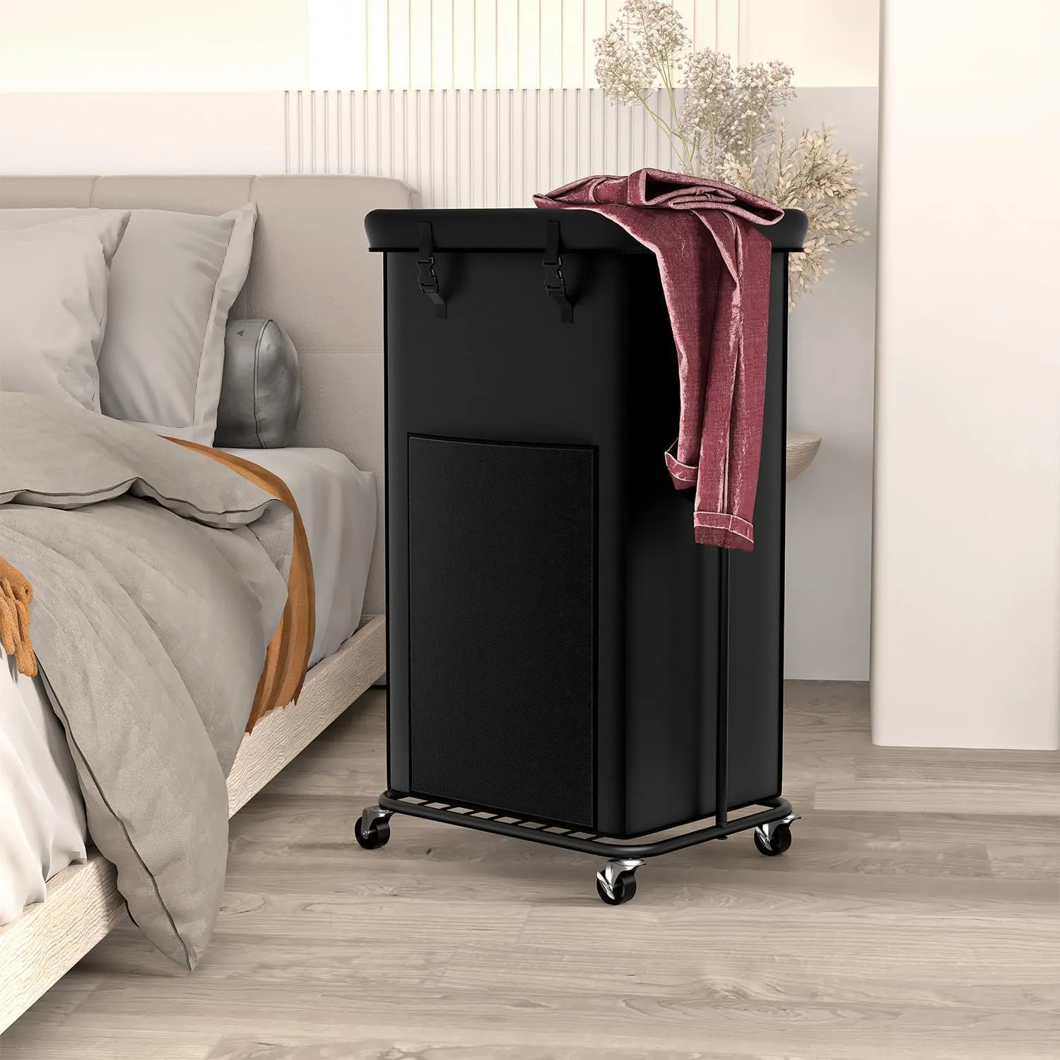 100L Large Laundry Hampers, Oxford Fabric Laundry Hampers, Metal Frame and Removable Bag Design with Wheels, Suitable for Bedroom, Bathroom, Dorm Room, Laundry Room (100L Black)