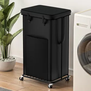 100L Large Laundry Hampers with Lid, Oxford Fabric Laundry Hampers Clothes Hampers, Metal Frame and Removable Bag Design with Wheels, Suitable for Bedroom, Bathroom (100L Black&Lid, 100L)