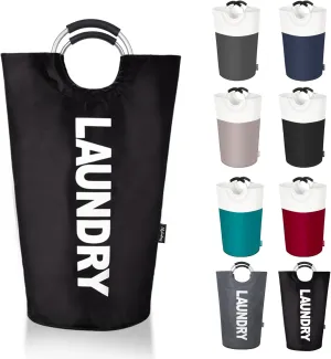 100L Laundry Basket, Collapsible Laundry Hamper with Padded Handles, Waterproof Laundry Bag, Tall Clothes Hamper Stand Up Well, Foldable Laundry Baskets for Easy Storage(Printed Black)