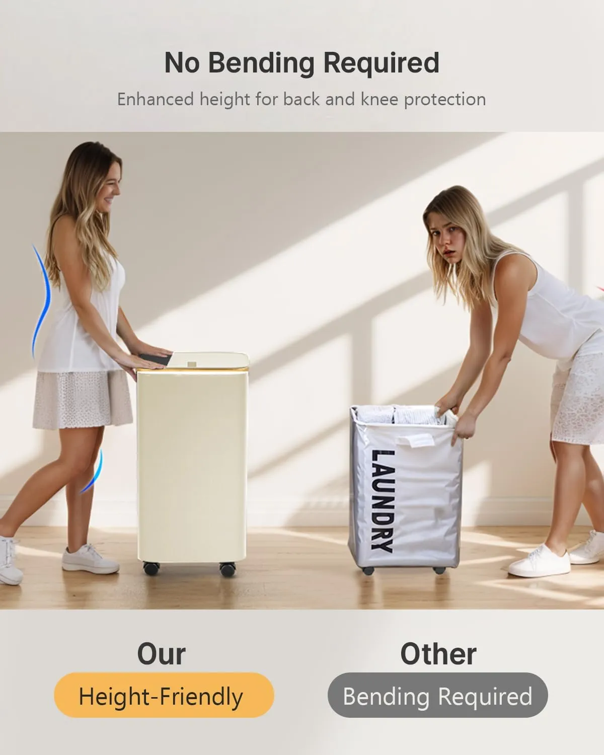 100L Laundry Hamper with Wheels, Rolling Laundry Basket with Lid and 2-Inch Silent Wheels, Collapsible Tall Clothes Hamper with Bamboo Handles for Clothes Toys in Dorm Bedroom Bathroom, Beige