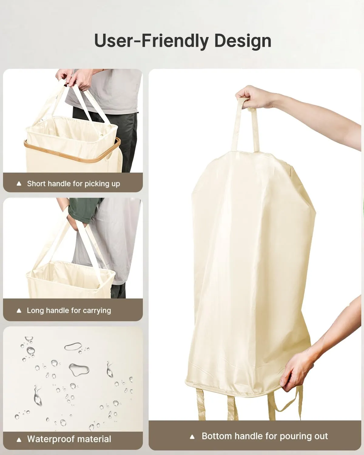 100L Laundry Hamper with Wheels, Rolling Laundry Basket with Lid and 2-Inch Silent Wheels, Collapsible Tall Clothes Hamper with Bamboo Handles for Clothes Toys in Dorm Bedroom Bathroom, Beige