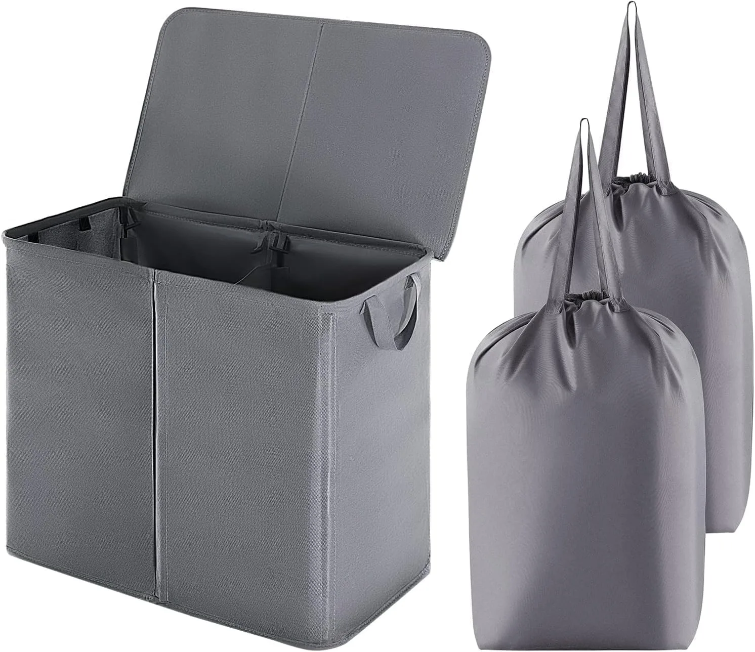 105L Double Laundry Hamper with Lid and Removable Laundry Bags, Divided Laundry Basket with Handles, Large Separated Clothes Basket , Laundry Sorting
