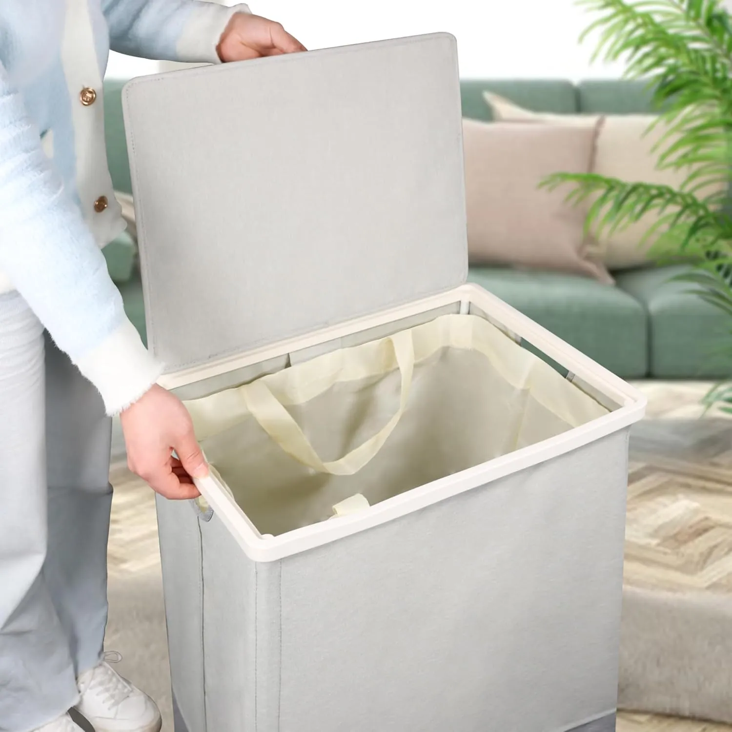 [105L] Large Capacity Laundry Basket, Laundry Hamper with Wheels and Lid - Tall Rolling Laundry Hamper, Foldable Clothes Hamper with Removable Bags, Durable Laundry Bin on Wheels for Home, Dorm.