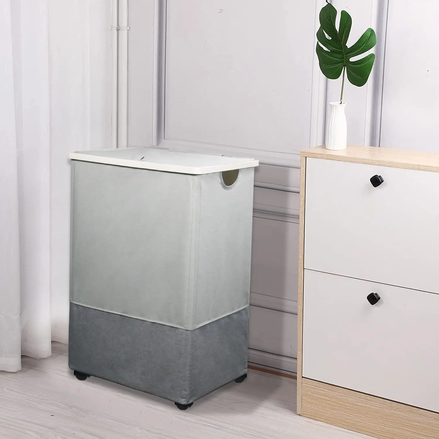 [105L] Large Capacity Laundry Basket, Laundry Hamper with Wheels and Lid - Tall Rolling Laundry Hamper, Foldable Clothes Hamper with Removable Bags, Durable Laundry Bin on Wheels for Home, Dorm.