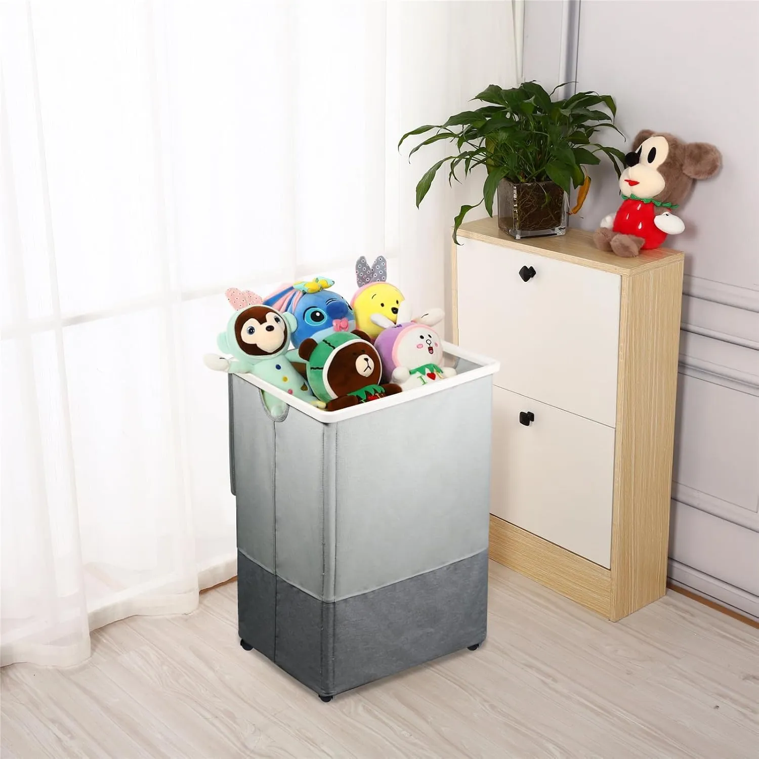 [105L] Large Capacity Laundry Basket, Laundry Hamper with Wheels and Lid - Tall Rolling Laundry Hamper, Foldable Clothes Hamper with Removable Bags, Durable Laundry Bin on Wheels for Home, Dorm.