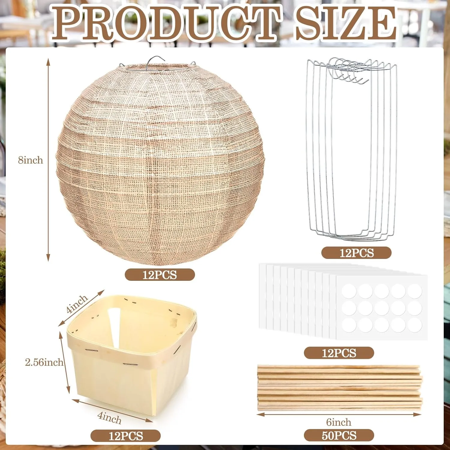 12 Sets Print Burlap Baby Shower Decorations Hot Air Balloon Table Centerpieces DIY Boho Paper Lanterns Farmhouse Rustic Neutral Chinese for Wedding Birthday Party Classroom Decor