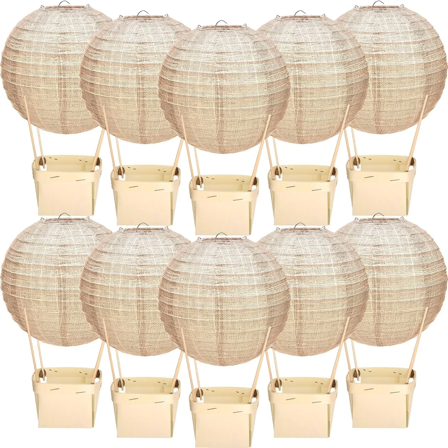 12 Sets Print Burlap Baby Shower Decorations Hot Air Balloon Table Centerpieces DIY Boho Paper Lanterns Farmhouse Rustic Neutral Chinese for Wedding Birthday Party Classroom Decor