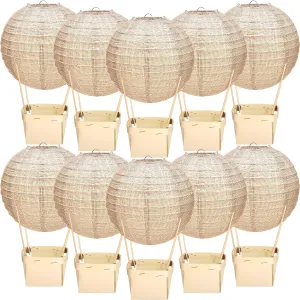 12 Sets Print Burlap Baby Shower Decorations Hot Air Balloon Table Centerpieces DIY Boho Paper Lanterns Farmhouse Rustic Neutral Chinese for Wedding Birthday Party Classroom Decor