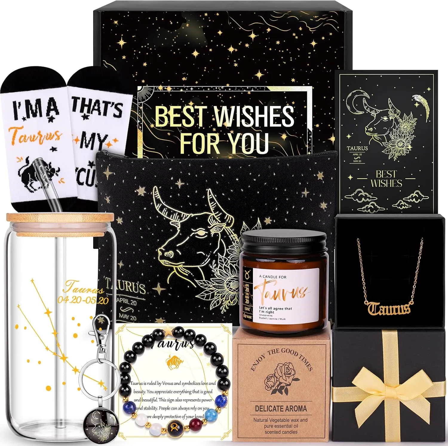 12PCS Taurus Birthday Gifts for Women-Taurus Zodiac Gifts for Women, Mom, Wife, Self Care Package,Get Well Soon, Mother's Day Premium Care Package Astrological Baskets