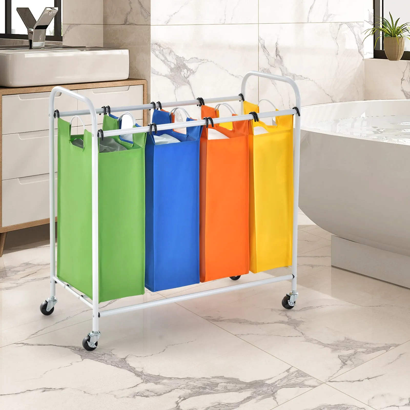 136L Large Capacity 4-Section Laundry Sorter with 4-Color Removable Laundry Baskets