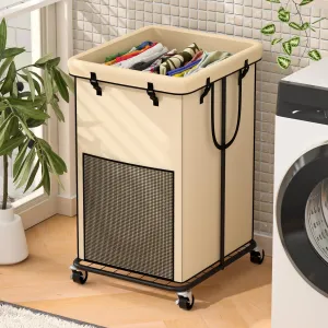 150L Large Laundry Hampers, Oxford Fabric Laundry Hampers Clothes Hampers, Metal Frame and Removable Bag Design with Wheels, Suitable for Bedroom, Bathroom, Dorm Room, Laundry Room (Cream)