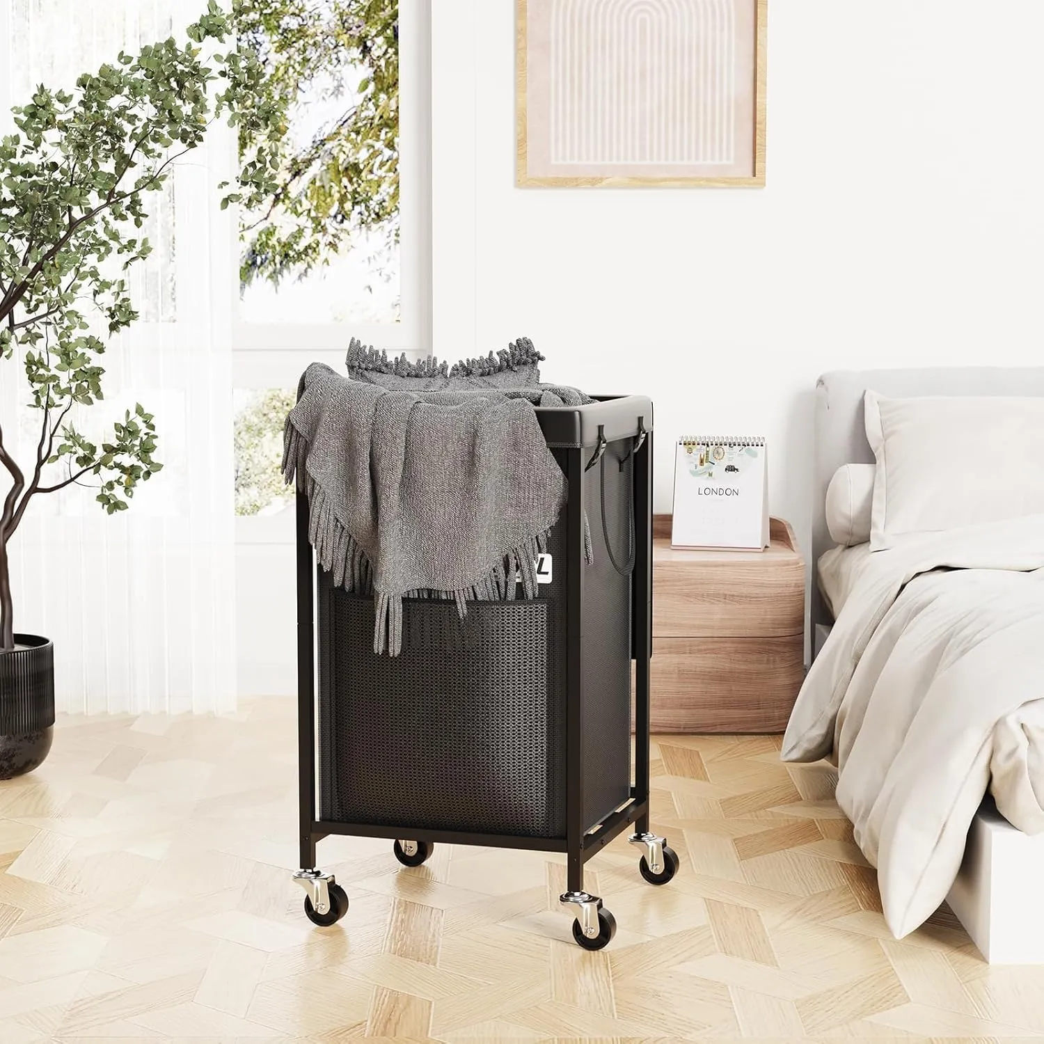 150L Laundry Hamper with Lid, Heavy Duty Laundry Basket with Wheels, Large Capacity Dirty Clothes Hamper with Thick Iron Frame & Removable Bag, Rolling Laundry Hampers for Bathroom Bedroom Aesthetic