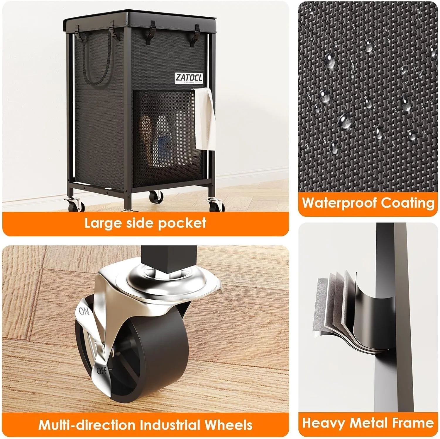 150L Laundry Hamper with Lid, Heavy Duty Laundry Basket with Wheels, Large Capacity Dirty Clothes Hamper with Thick Iron Frame & Removable Bag, Rolling Laundry Hampers for Bathroom Bedroom Aesthetic