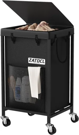 150L Laundry Hamper with Lid, Heavy Duty Laundry Basket with Wheels, Large Capacity Dirty Clothes Hamper with Thick Iron Frame & Removable Bag, Rolling Laundry Hampers for Bathroom Bedroom Aesthetic