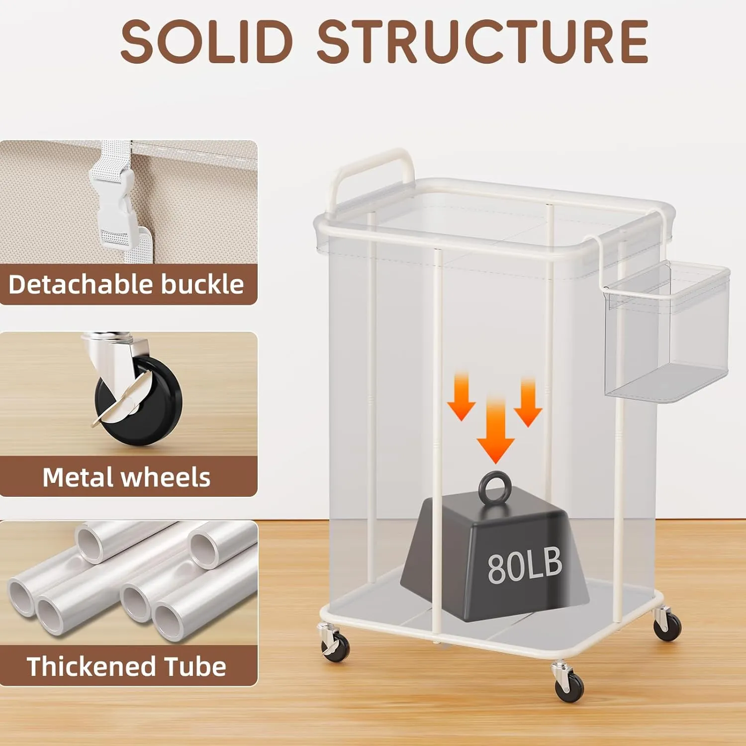 150L Laundry Hampers with wheels, 3 Section Rolling Laundry Cart with Side Basket, Large Hamper on Wheels