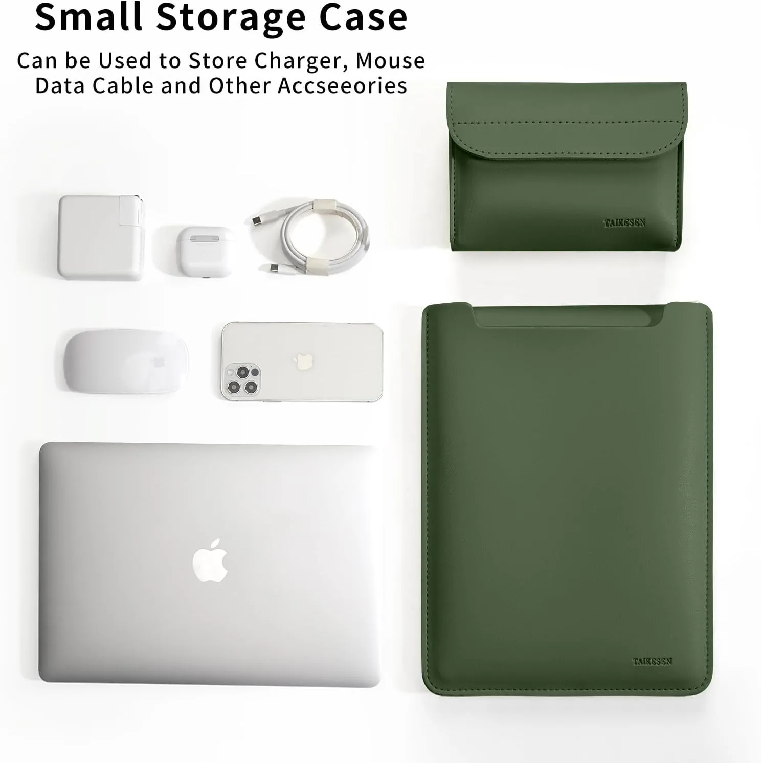 15.6 Inch Laptop Sleeve Case Computer Bag for 15.6" Acer Aspire/Predator, Inspiron, ASUS Dell Notebook, HP Pavilion, IdeaPad 330, ThinkPad E590, Chromebook, PU Bag with Small Case, Green