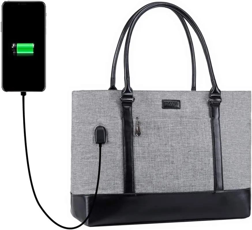 15.6 USB Laptop Tote Bag: Waterproof with 15 Pockets Large Work Bag Teacher Bag Fits 15.6 inch Laptop for women with Purse