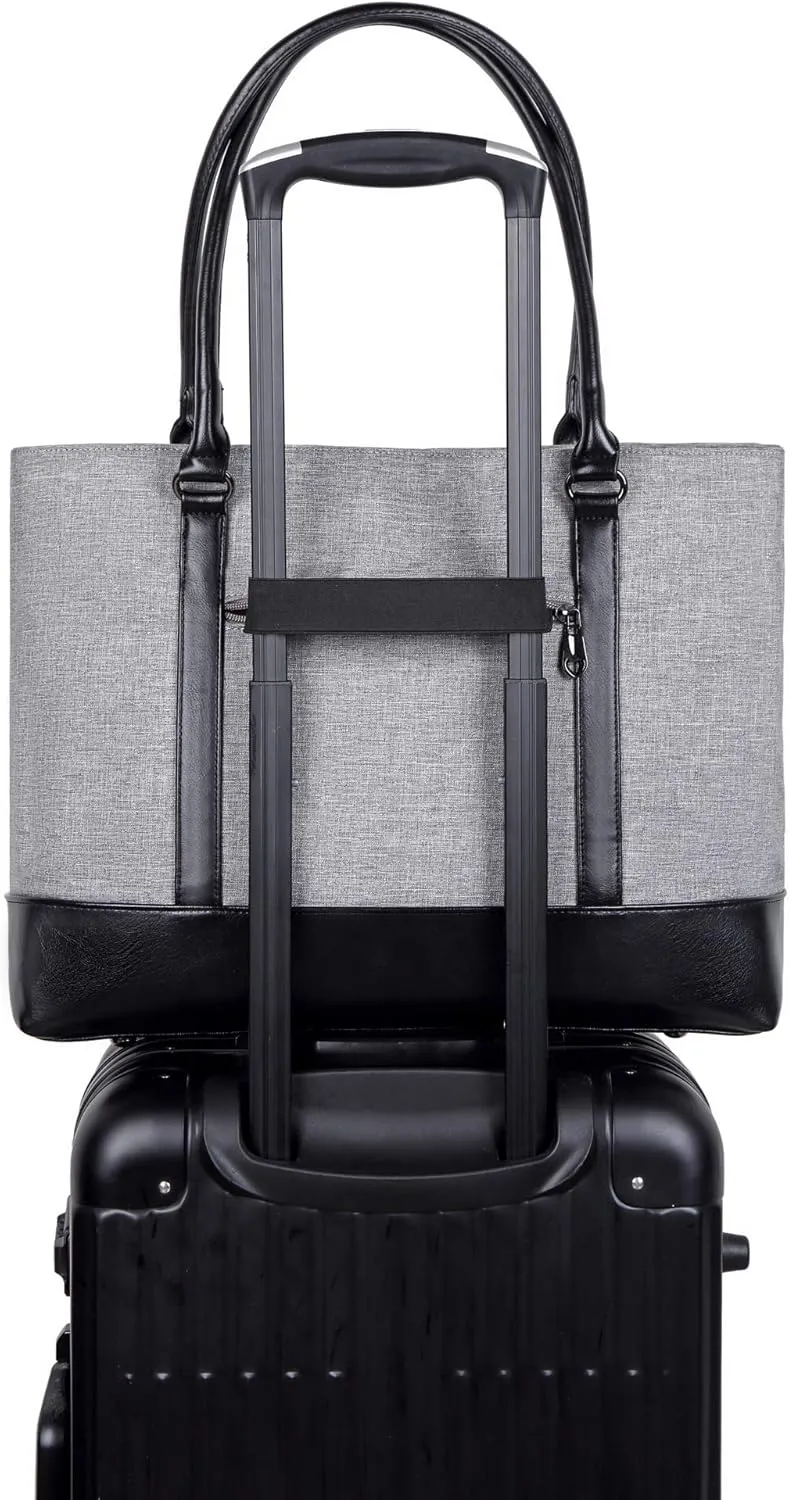 15.6 USB Laptop Tote Bag: Waterproof with 15 Pockets Large Work Bag Teacher Bag Fits 15.6 inch Laptop for women with Purse