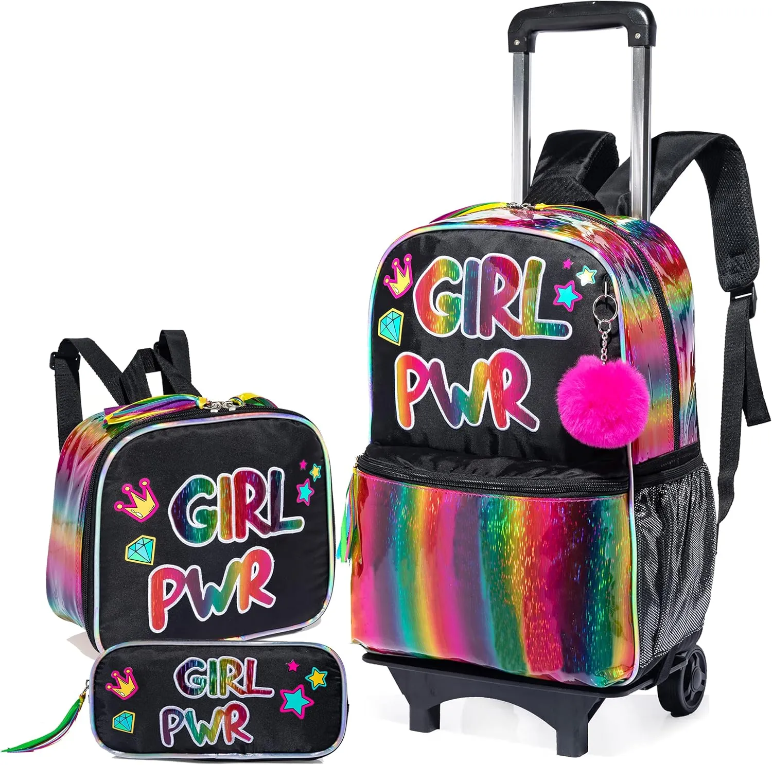 16 inch Rolling Backpack for Girls, Kids Roller Wheels Bookbag, Wheeled School Bag Suitcase Wheeled Backpack for Kindergarten Little Girls 4-6 Years