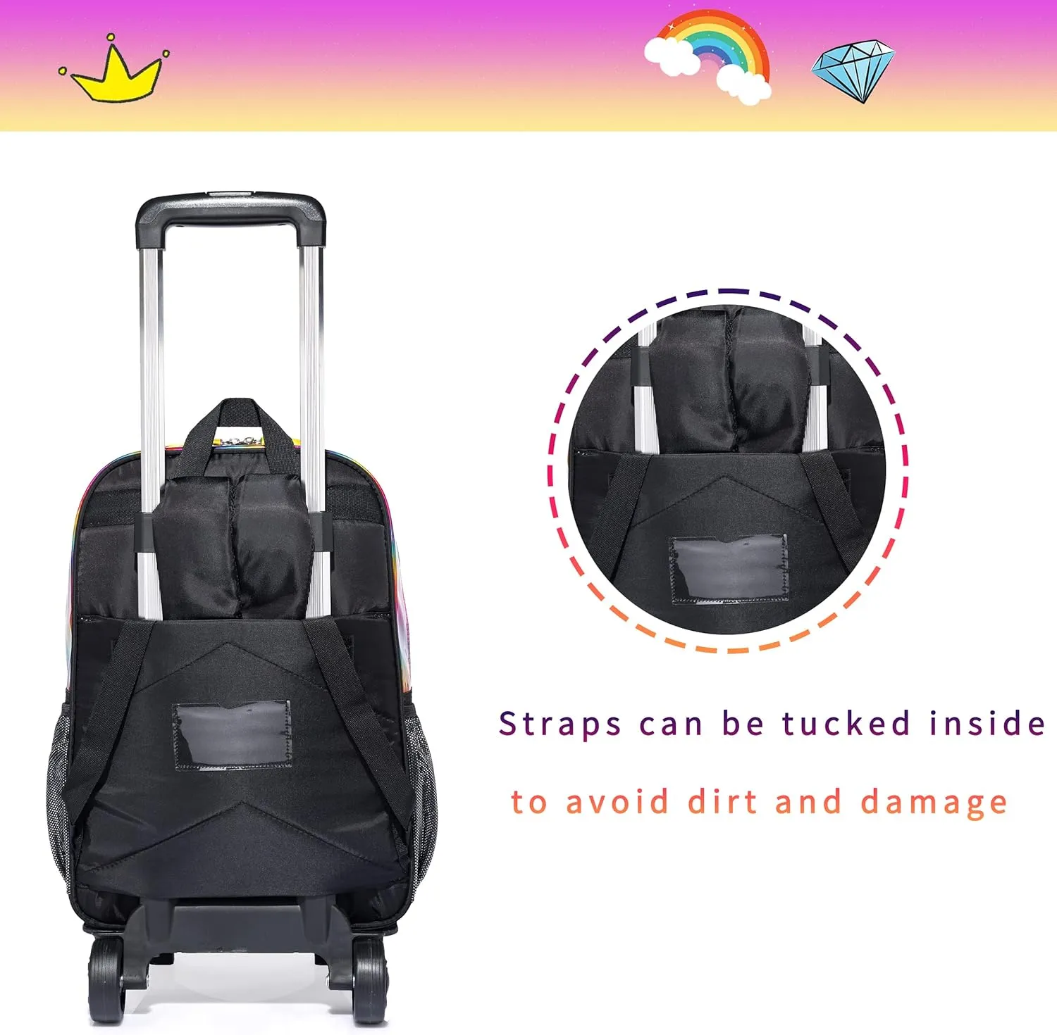 16 inch Rolling Backpack for Girls, Kids Roller Wheels Bookbag, Wheeled School Bag Suitcase Wheeled Backpack for Kindergarten Little Girls 4-6 Years