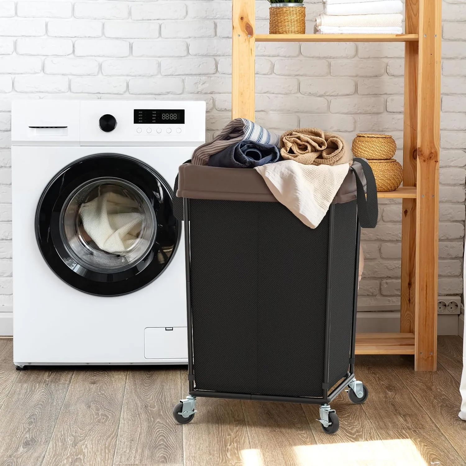 160L Laundry Hamper with Wheels, 2 Section Large Rolling Laundry Basket Bag with Wheels, Clothes Hamper Cart for Laundry, Bedroom, Bathroom and Dorm