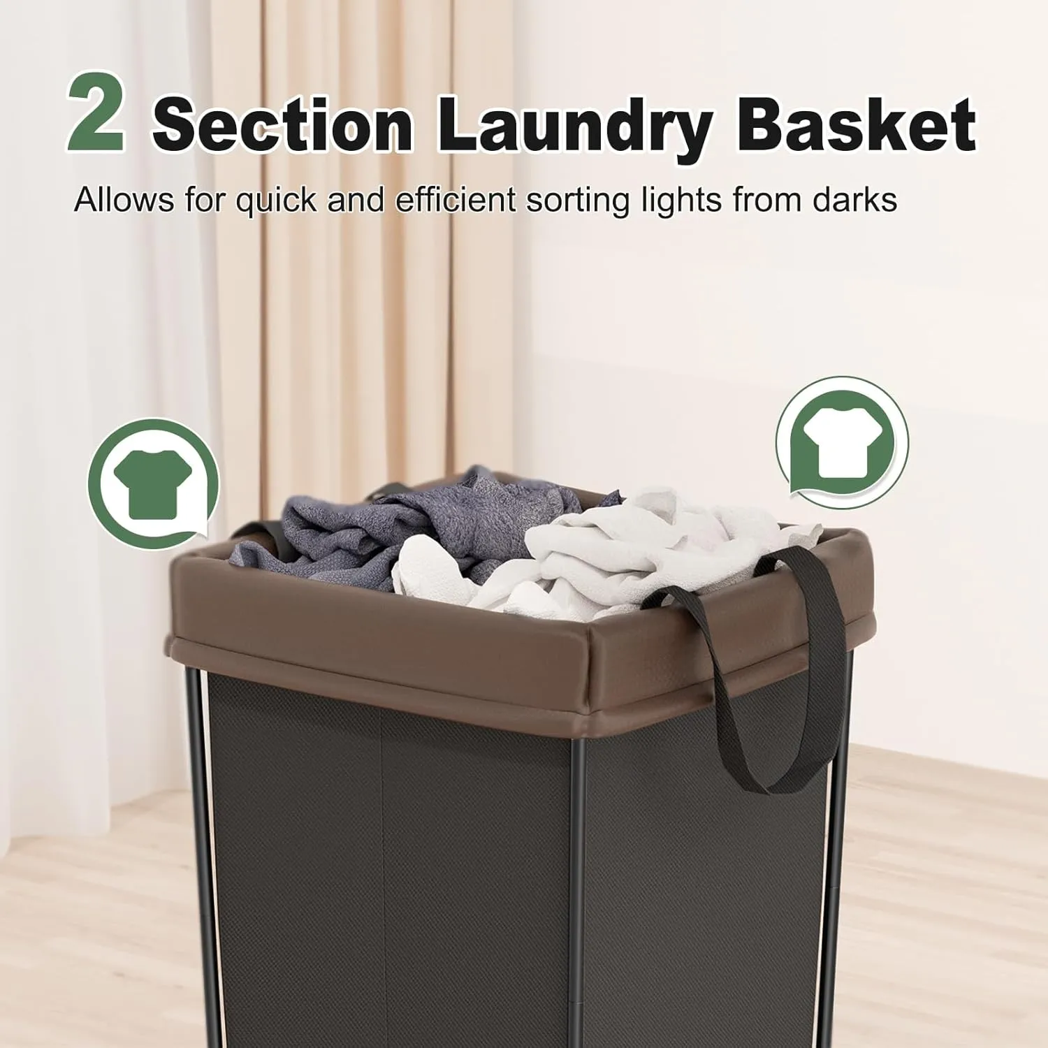 160L Laundry Hamper with Wheels, 2 Section Large Rolling Laundry Basket Bag with Wheels, Clothes Hamper Cart for Laundry, Bedroom, Bathroom and Dorm