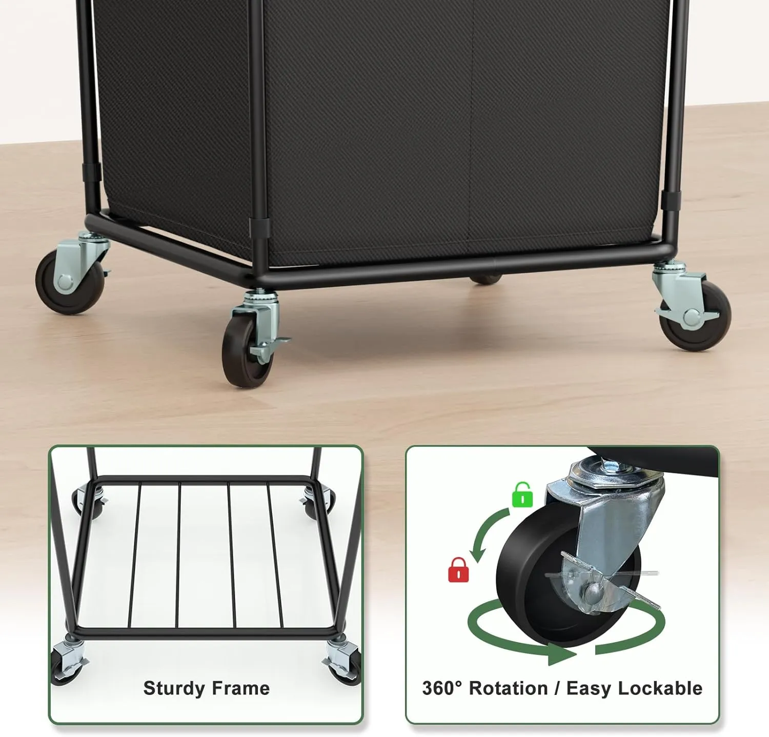 160L Laundry Hamper with Wheels, 2 Section Large Rolling Laundry Basket Bag with Wheels, Clothes Hamper Cart for Laundry, Bedroom, Bathroom and Dorm