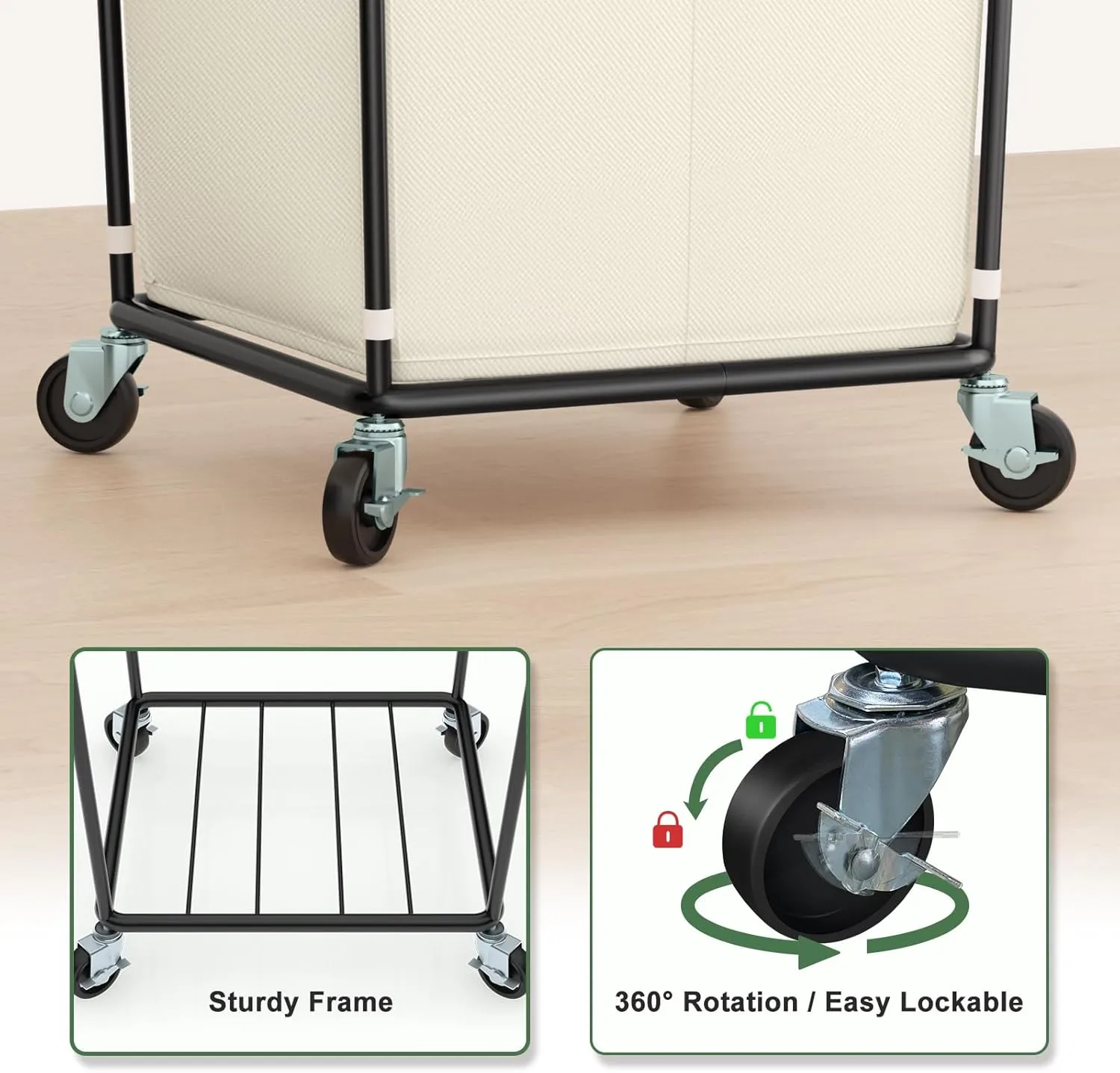 160L Laundry Hamper with Wheels and Handle, 2 Section Large Rolling Laundry Basket Bag with Wheels, Clothes Hamper Cart for Laundry, Bedroom, Bathroom and Dorm