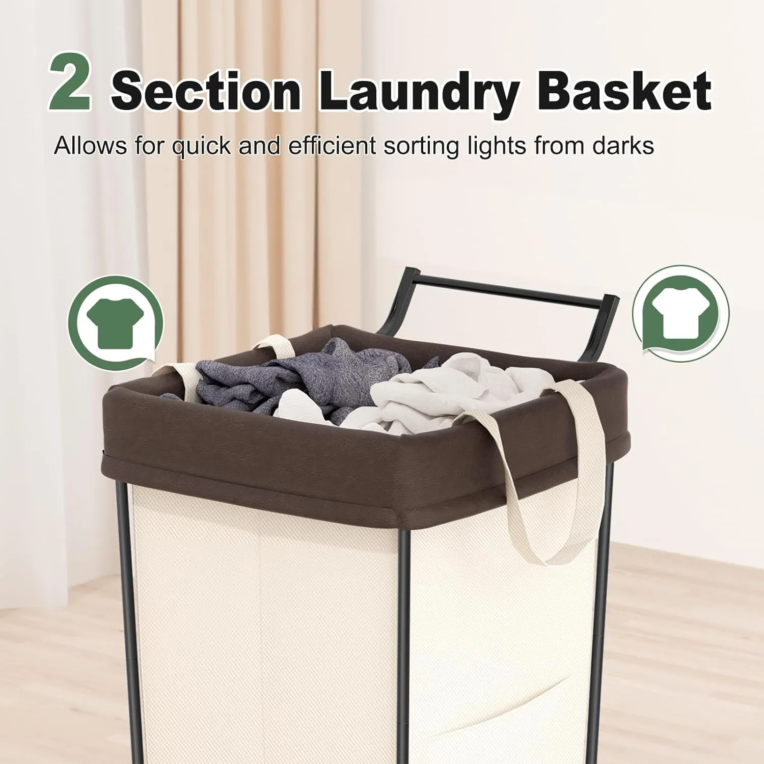 160L Laundry Hamper with Wheels and Handle, 2 Section Large Rolling Laundry Basket Bag with Wheels, Clothes Hamper Cart for Laundry, Bedroom, Bathroom and Dorm