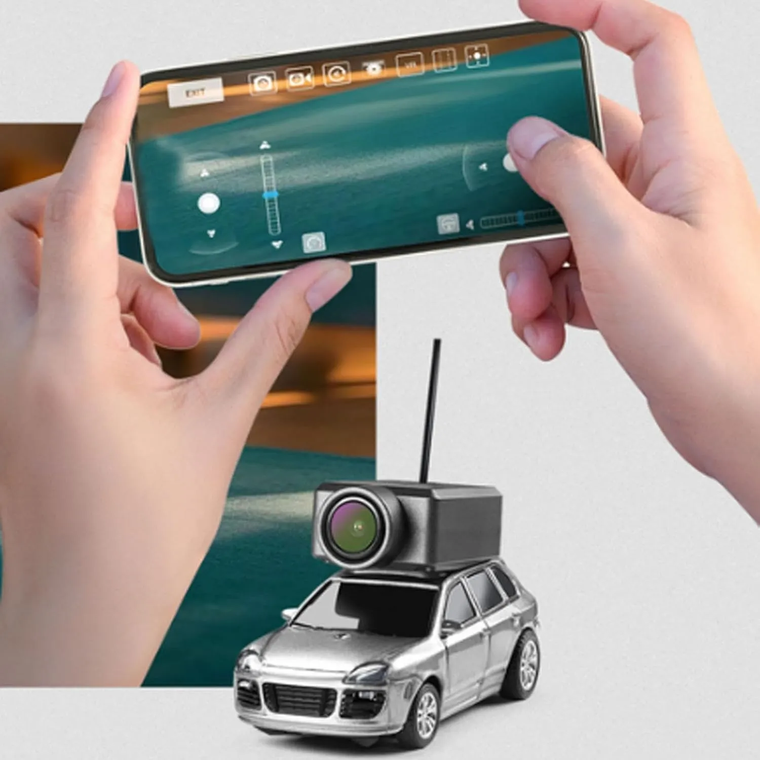 1/64 FPV RC Car, APP Controlled Drift Car, Mini RC Cars with Camera - APP Controlled Mini Racing Vehicle with 720P Camera, LED Lights & 3 Speed Modes | 4WD Micro Vehicle for Adults (Grey)