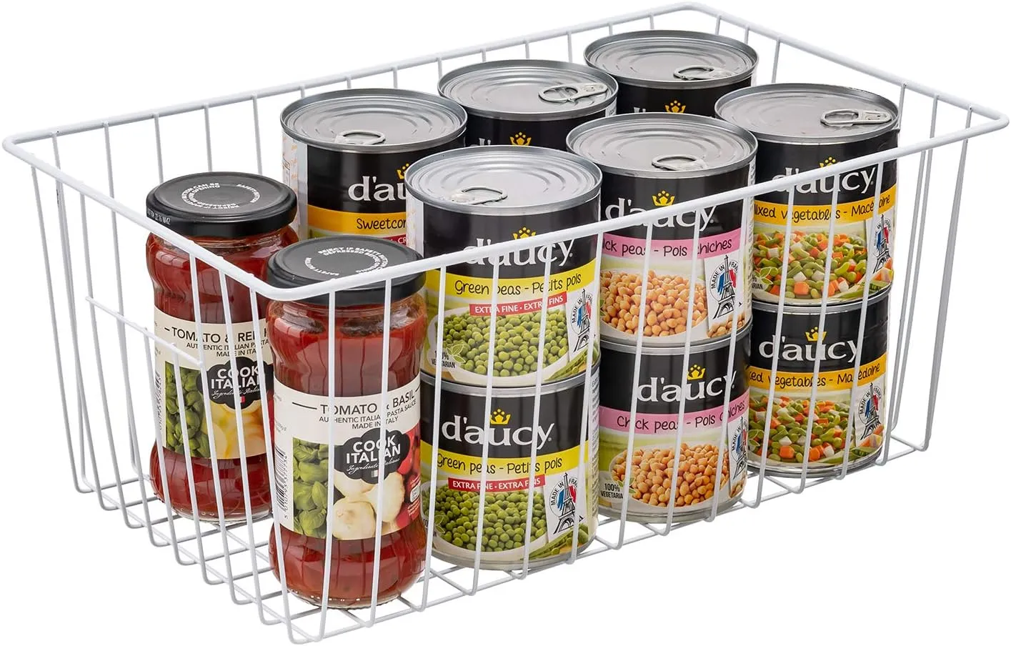16inch Freezer Storage Organizer Baskets, Household Wire Refrigerator Bins with Built-in Handles for Cabinet, Pantry, Closet, Bedroom