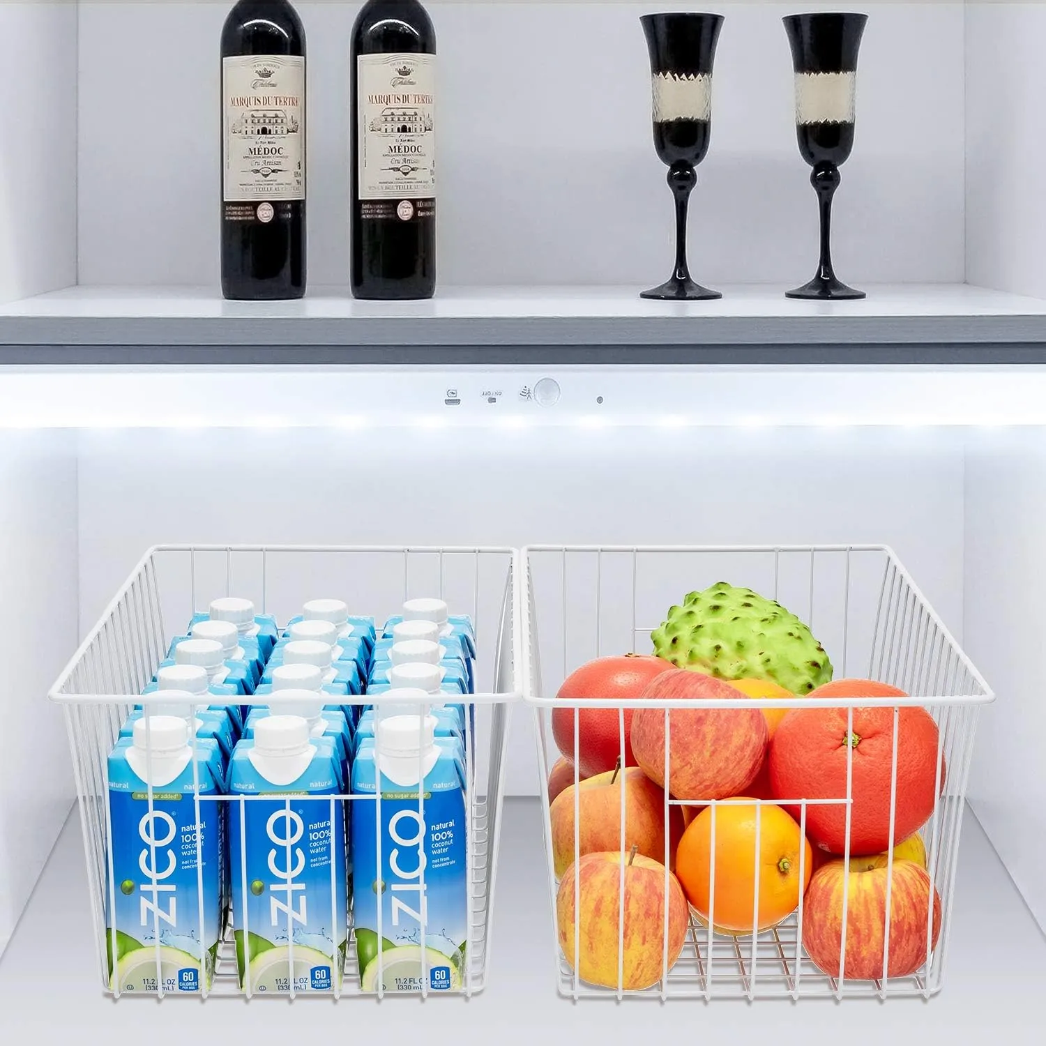 16inch Freezer Storage Organizer Baskets, Household Wire Refrigerator Bins with Built-in Handles for Cabinet, Pantry, Closet, Bedroom