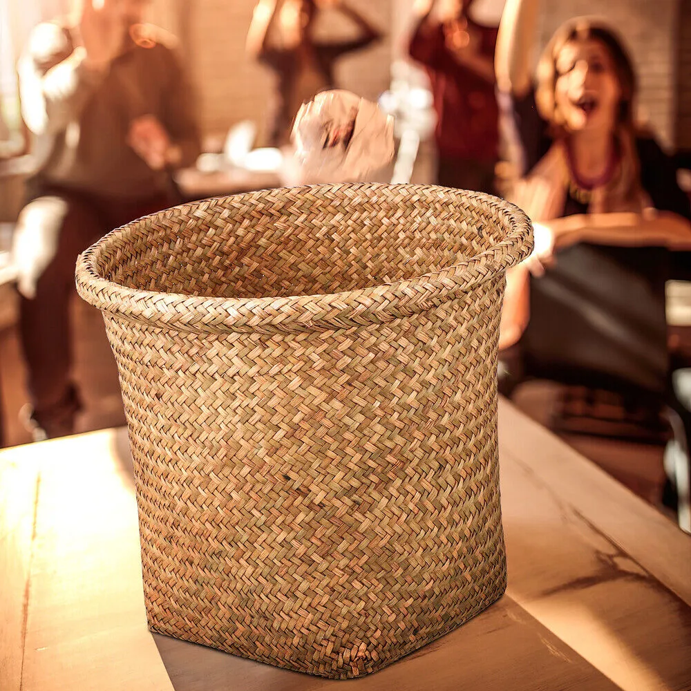 1PC wicker trash can Practical Garbage Bins Waste Baskets Woven Trash Baskets