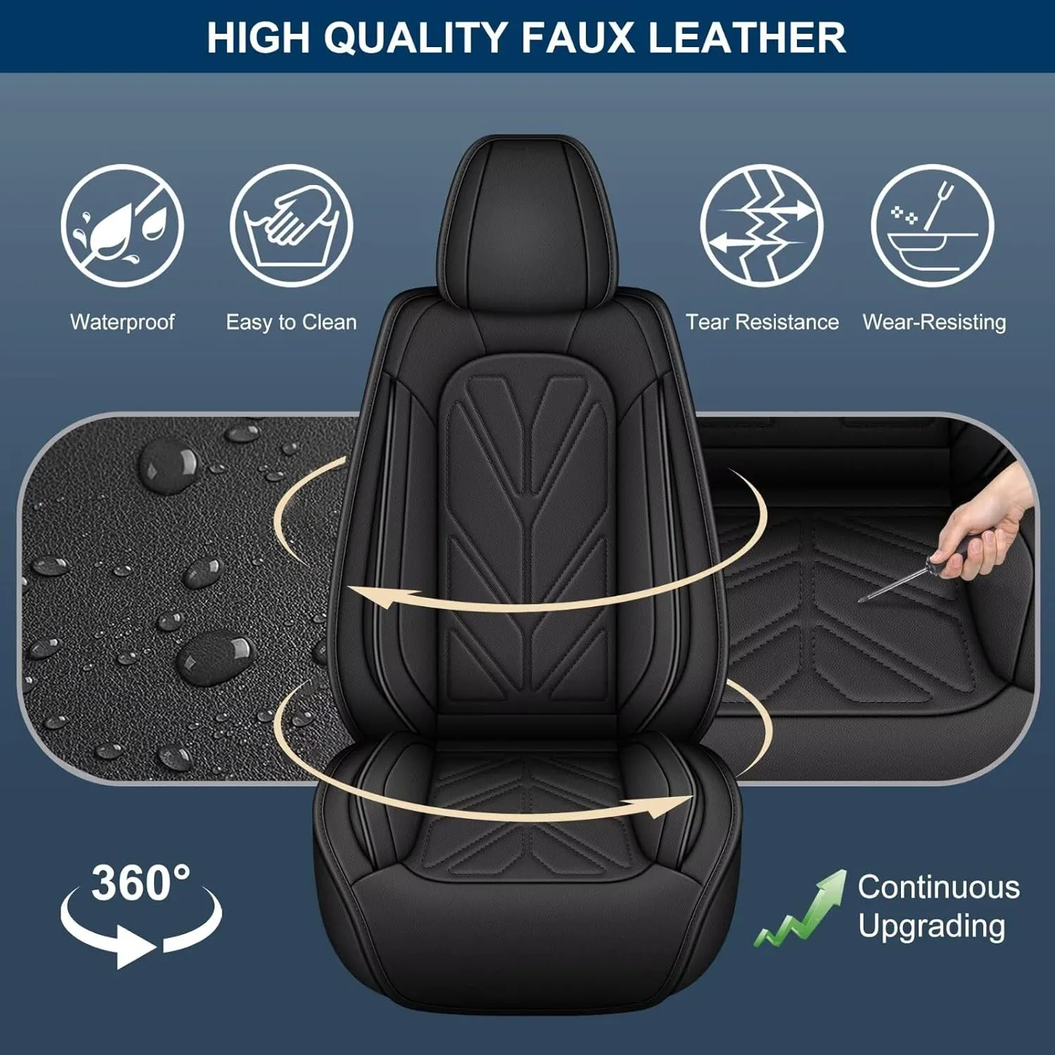 2 Front Car Seat Covers Fit for Subaru Ascent 2019-2025: Luxury Leather Waterproof Automotive Seat Cushion Protector Compatible Airbag(2 Seats, Black)
