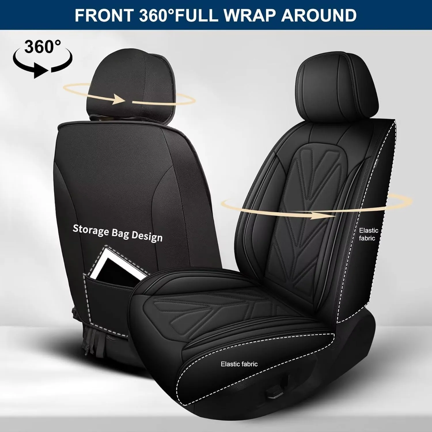 2 Front Car Seat Covers Fit for Subaru Ascent 2019-2025: Luxury Leather Waterproof Automotive Seat Cushion Protector Compatible Airbag(2 Seats, Black)