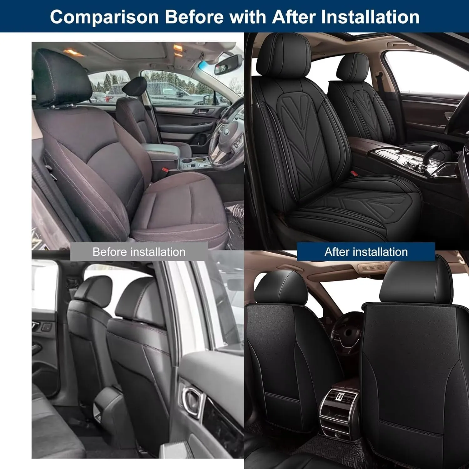 2 Front Car Seat Covers Fit for Subaru Ascent 2019-2025: Luxury Leather Waterproof Automotive Seat Cushion Protector Compatible Airbag(2 Seats, Black)