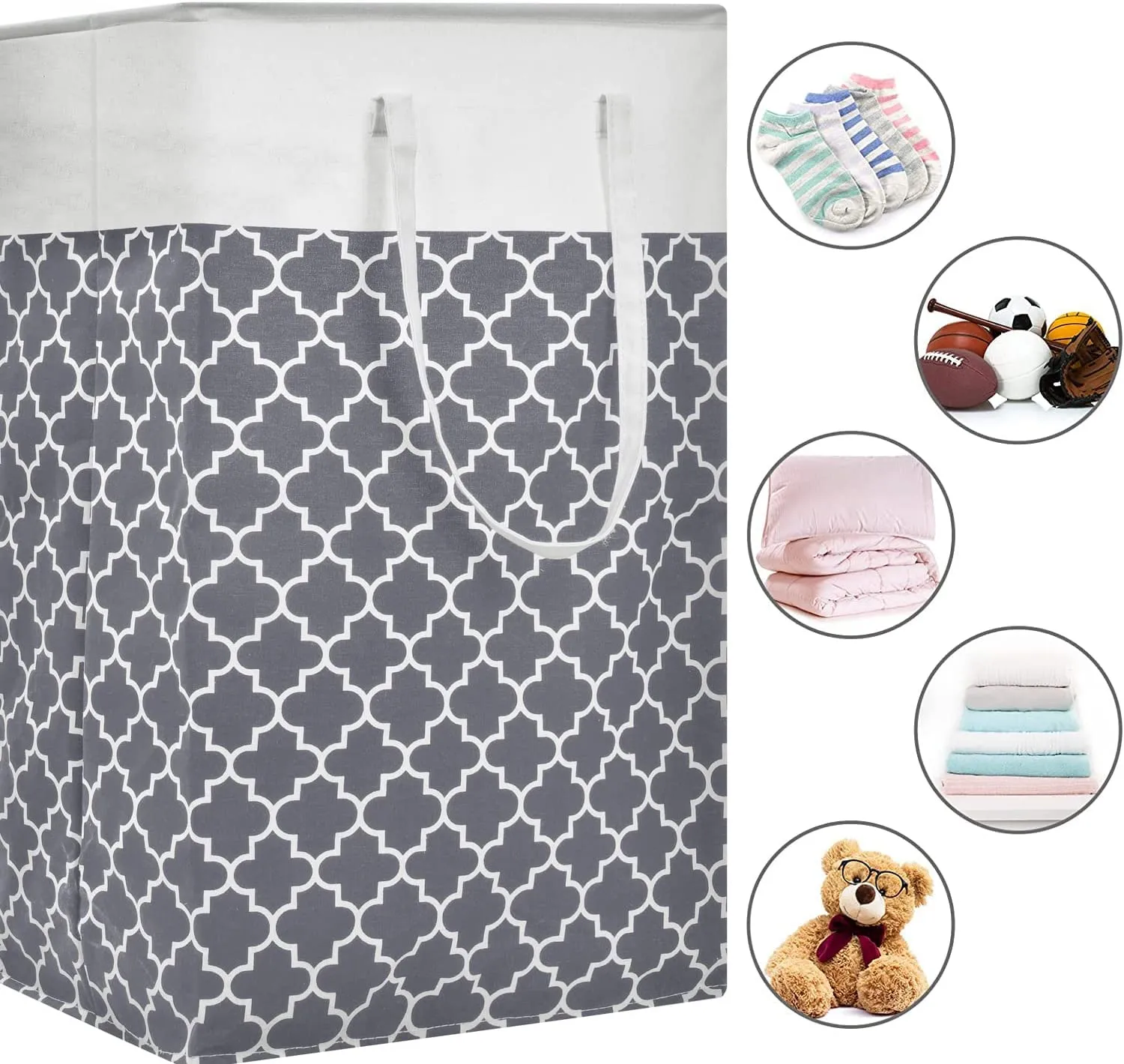 2-Pack Laundry Baskets, Laundry Hamper with Long Handles, Collapsible Waterproof Clothes Hamper, Durable Tall Laundry Bin, Clothes Hamper for Bedroom, Bathroom, Dorm, Toys