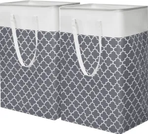 2-Pack Laundry Baskets, Laundry Hamper with Long Handles, Collapsible Waterproof Clothes Hamper, Durable Tall Laundry Bin, Clothes Hamper for Bedroom, Bathroom, Dorm, Toys