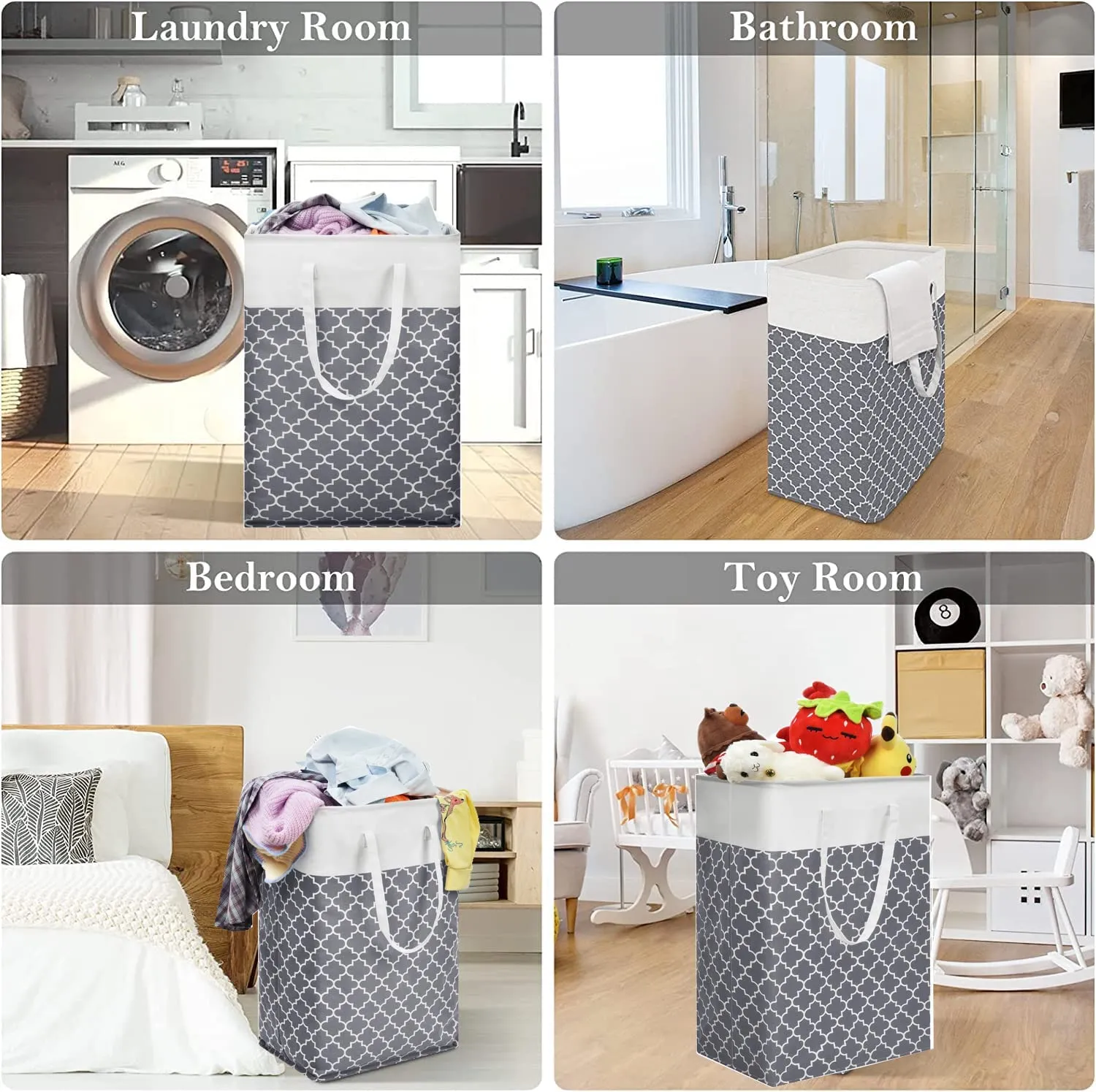 2-Pack Laundry Baskets, Laundry Hamper with Long Handles, Collapsible Waterproof Clothes Hamper, Durable Tall Laundry Bin, Clothes Hamper for Bedroom, Bathroom, Dorm, Toys