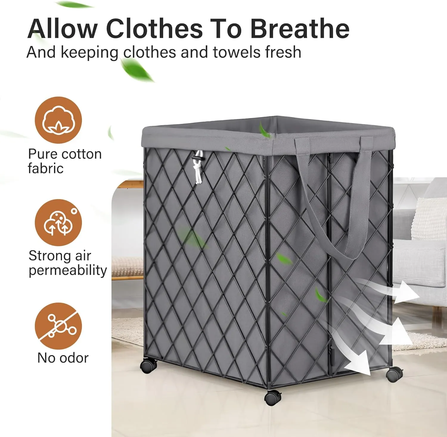 2 Pack Laundry Hamper on Wheels-92L Basket Large Laundry Collapsible With Removable Liner,Rolling Metal Wire Basket-Sturdy Laundry Bag for Dirty Clothes Organization Closet Bathroom Living Room