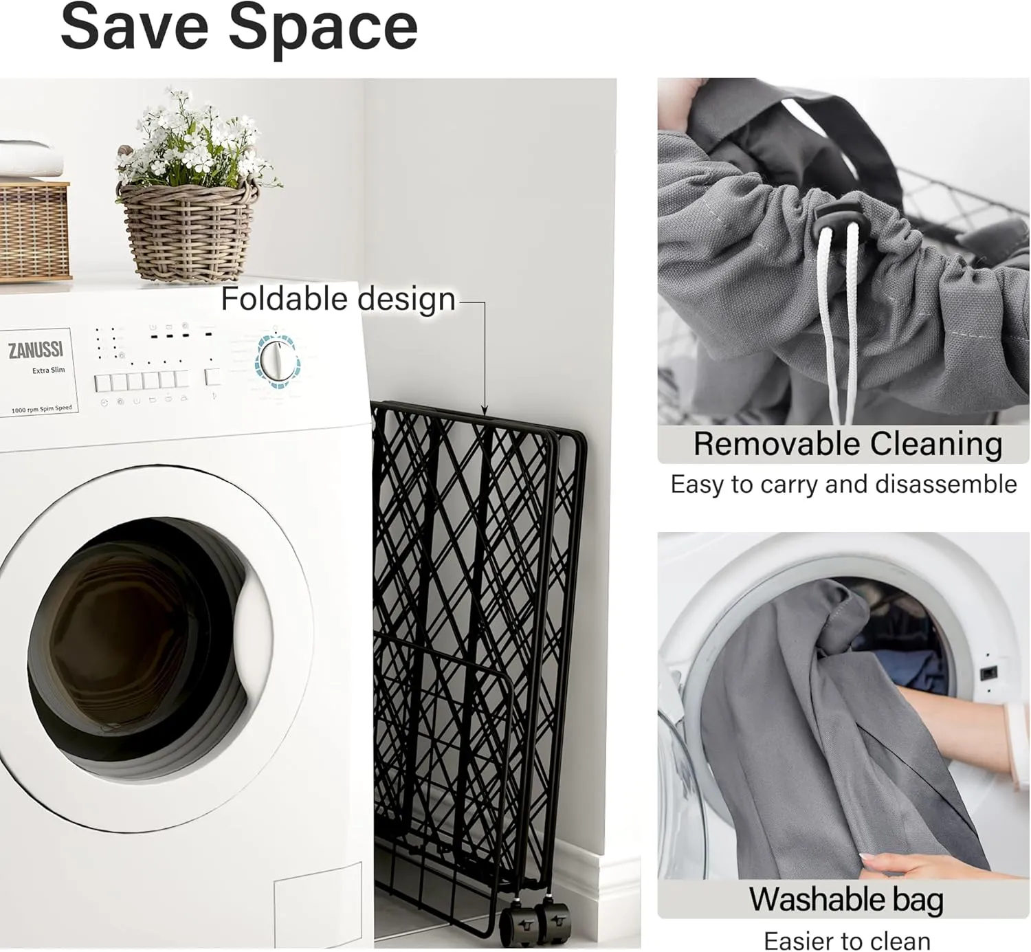 2 Pack Laundry Hamper on Wheels-92L Basket Large Laundry Collapsible With Removable Liner,Rolling Metal Wire Basket-Sturdy Laundry Bag for Dirty Clothes Organization Closet Bathroom Living Room
