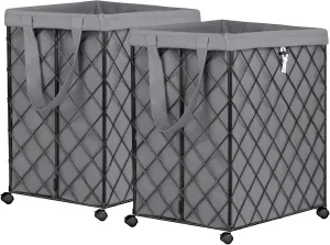 2 Pack Laundry Hamper on Wheels-92L Basket Large Laundry Collapsible With Removable Liner,Rolling Metal Wire Basket-Sturdy Laundry Bag for Dirty Clothes Organization Closet Bathroom Living Room