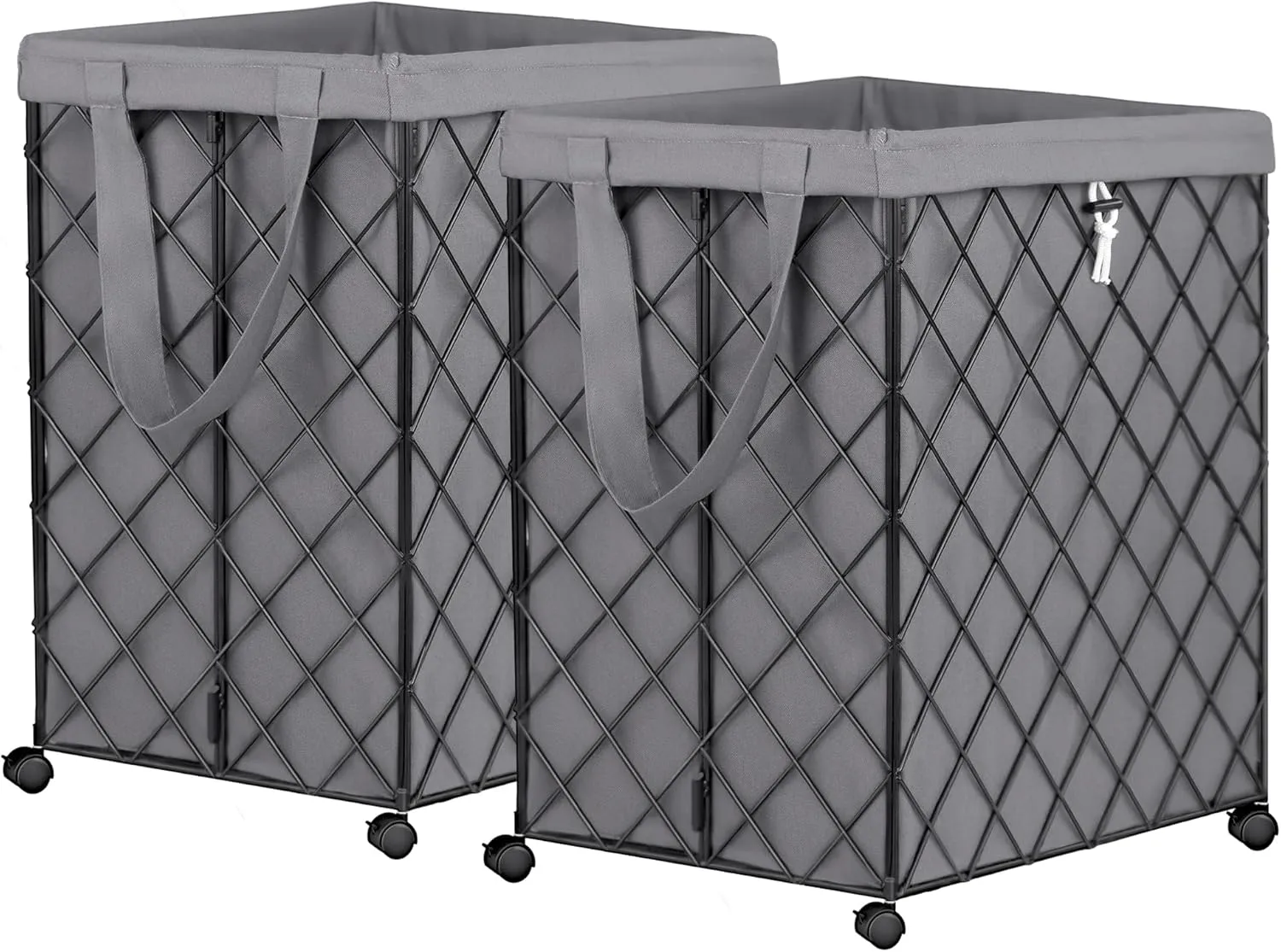 2 Pack Laundry Hamper on Wheels-92L Basket Large Laundry Collapsible With Removable Liner,Rolling Metal Wire Basket-Sturdy Laundry Bag for Dirty Clothes Organization Closet Bathroom Living Room