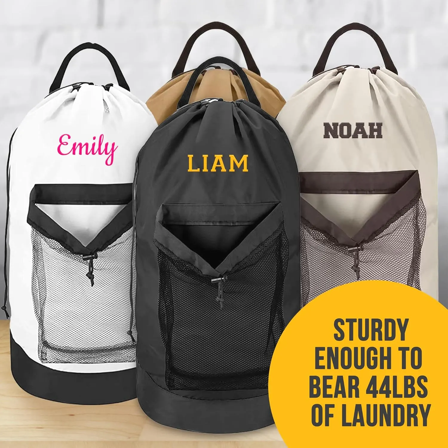 2 Pack Personalized Laundry Bag Heavy Duty Custom Senior University XL Bag Backpack with Hanging Shoulder Strap & Mesh Pocket - Back to School College Graduation Gift - Choose Font & Thread Color