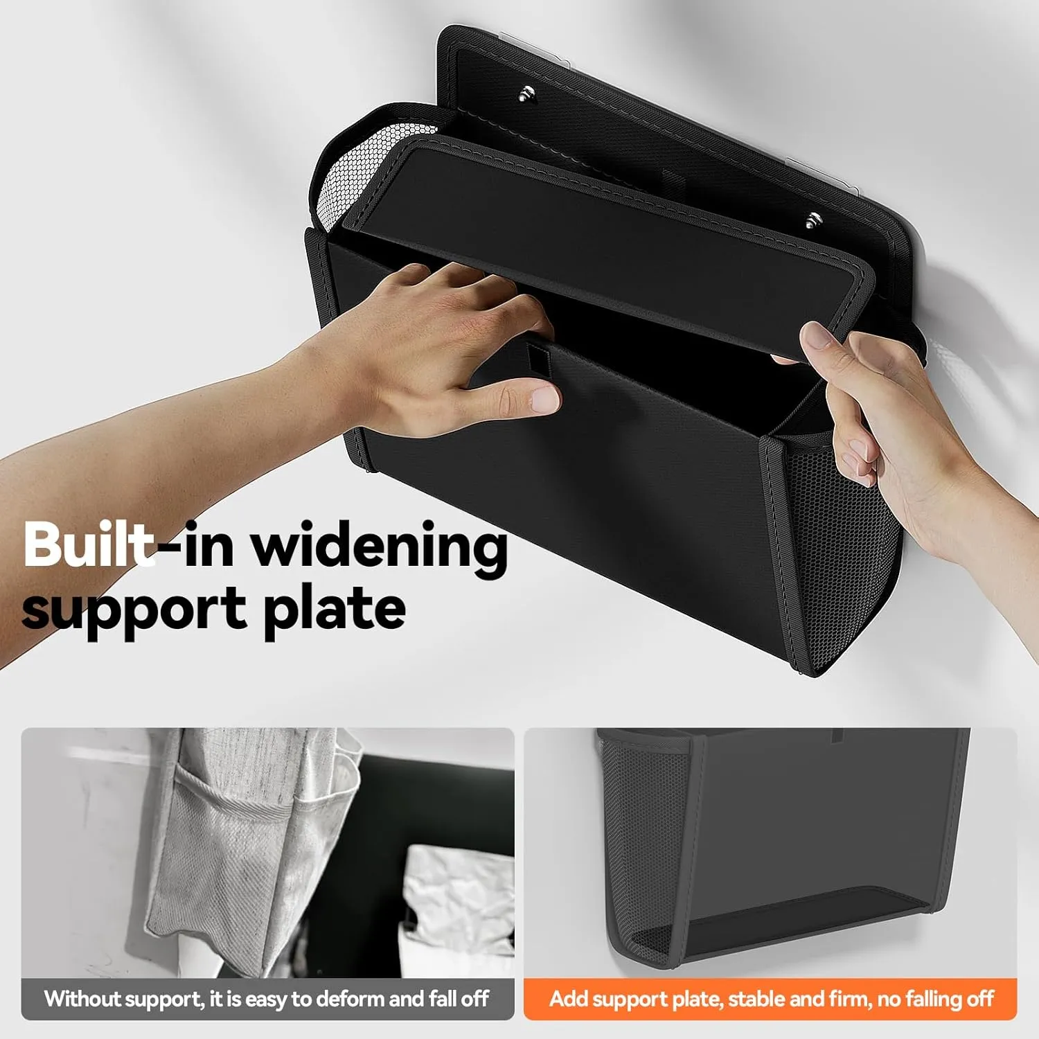 2 Pack Wall Hanging Storage Organizer, Wall Pocket Hanging Bag with Large Pockets & Sticky Adhesive Tape Wall Mounted Storage Door organizer for RV Camper Kitchen Office Black