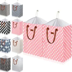 2-Pack Waterproof Laundry Hamper Drawstring Collapsible Laundry Basket Extended Leather Handle Large Laundry Hamper for Clothes Storage Toy Organizer in the Family,Dorm,Nursery(204L)