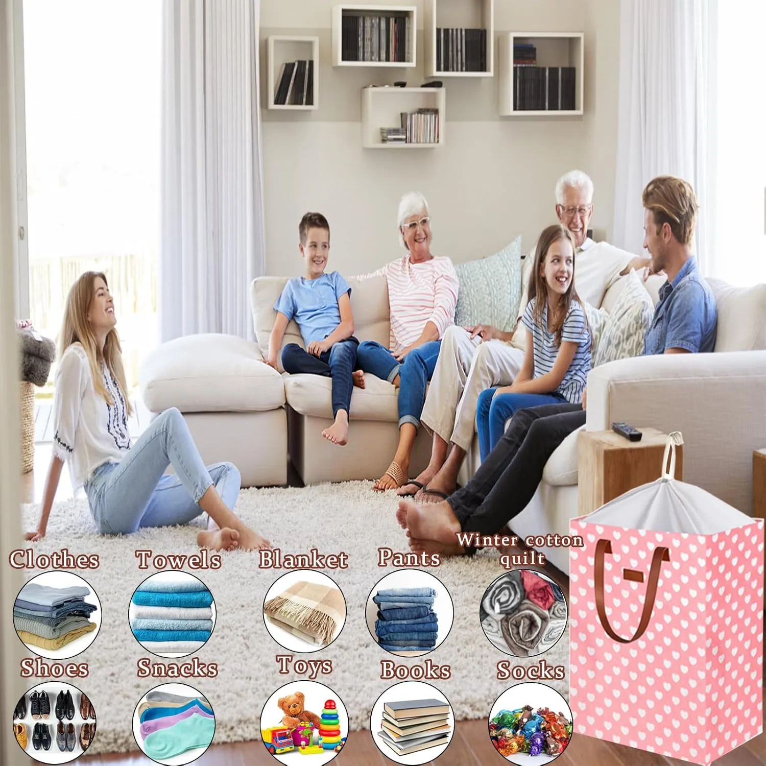 2-Pack Waterproof Laundry Hamper Drawstring Collapsible Laundry Basket Extended Leather Handle Large Laundry Hamper for Clothes Storage Toy Organizer in the Family,Dorm,Nursery(204L)