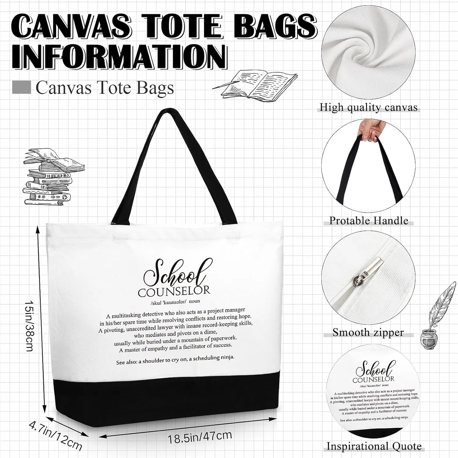2025 Graduation School Counselor Teacher Appreciation Gift Canvas Tote Bag Makeup Zipper Cosmetic Bag Gift